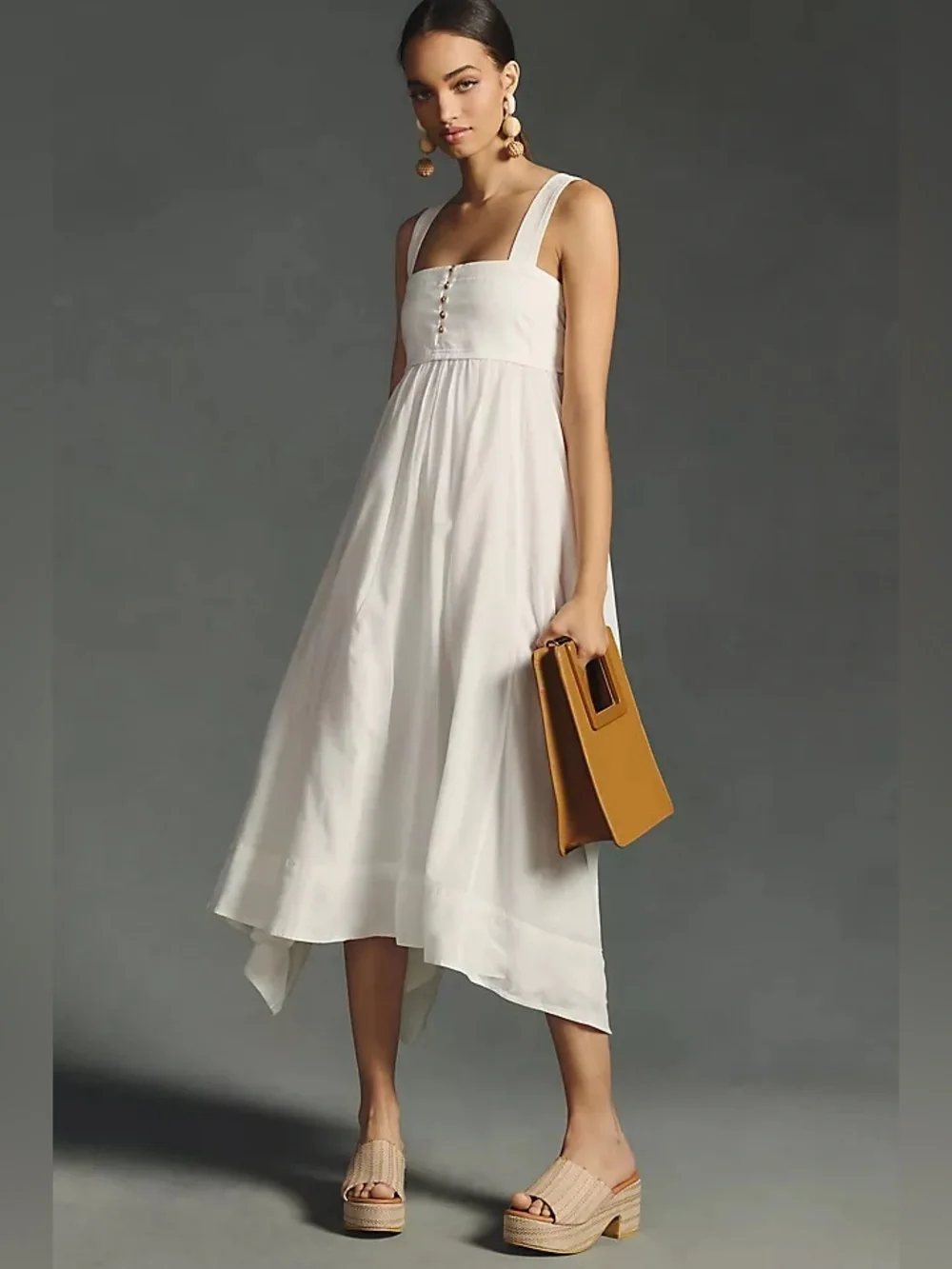 Anthropologie Pilcro White Asymmetrical Babydoll Midi Dress Size XS - Picture 10 of 13